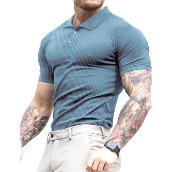 Other - Men's Muscle Polo Shirts Tops Blue